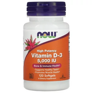 NOW Foods D3-vitamin, nagy hatékonyságú, 5000 NE, 120 db