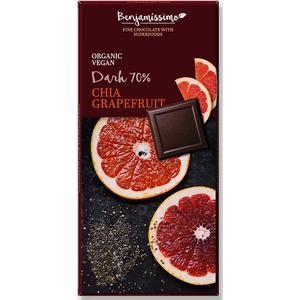 Benjamissimio bio vegán fekete csokoládé chia grapefruit, 70 g