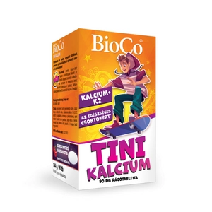 Bioco tini kalcium vitaminokat és ásványi anyagokat tartalmazó, cseresznye ízű rágótabletta, 90 db