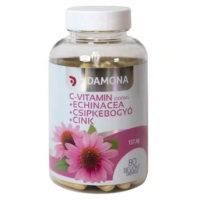 Damona c-vitamin 1000 mg+echinacea+csipkebogyó+cink bevont tabletta, 80 db