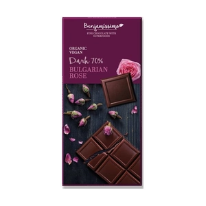 Benjamissimio bio vegán fekete csokoládé bolgár rózsavízzel, 70 g