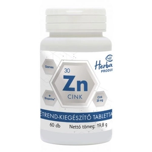 Herbalprodukt Szerves Cink 20Mg Étrend-Kiegészítő Tabletta 60db