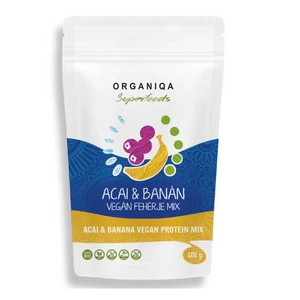 Organiqa 100% Bio acai-banán vegán fehérje mix, 400 g