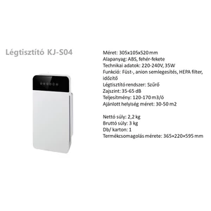 Légtisztító berendezés S04 150m2/óra 35W