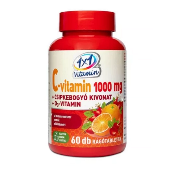 1x1 vitaday C-vitamin + D3-vitamin + Csipkebogyó Rágótabletta, 60 db