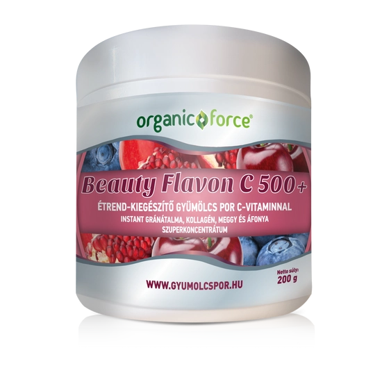 Beauty Flavon C 500+ Gyümölcs szuperkoncentrátum por C-vitaminnal, kollagénnel, 200g