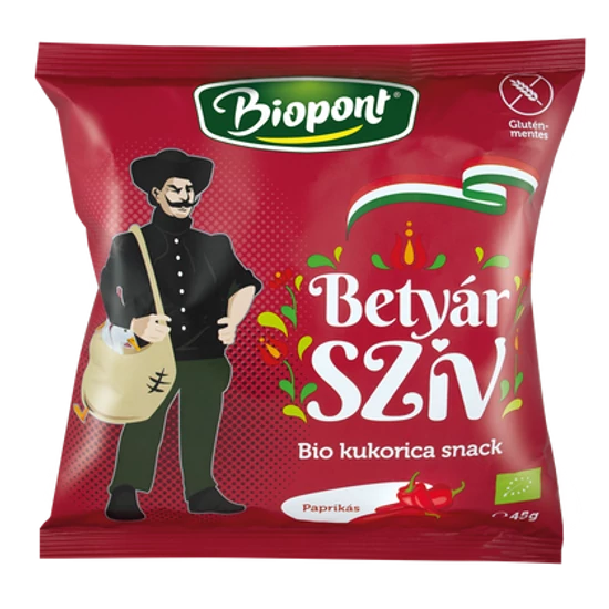 Biopont bio kukorica snack betyár szív paprikás ízesítéssel 45 g