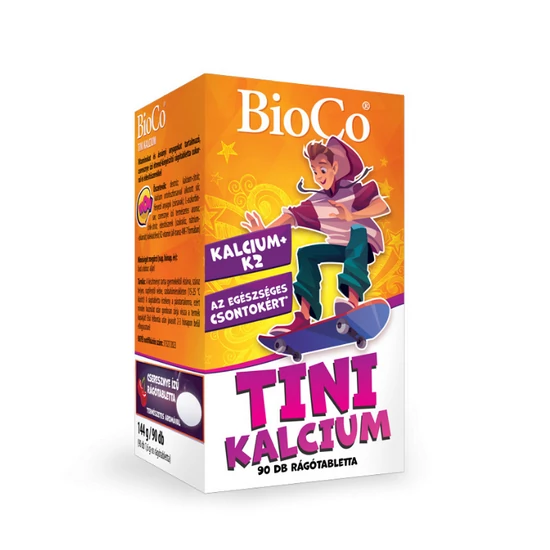 Bioco tini kalcium vitaminokat és ásványi anyagokat tartalmazó, cseresznye ízű rágótabletta, 90 db