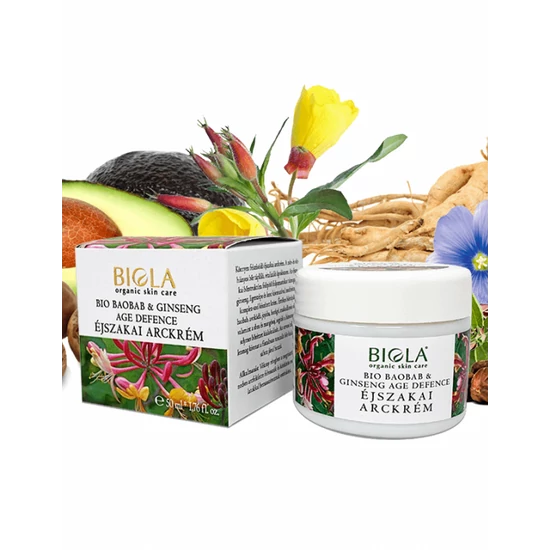 Biola bio Baobab & ginseng age defence éjszakai arckrém, 50 ml