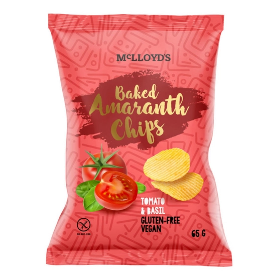 Mclloyds bio amaranth chips sült snack paradicsomos bazsalikomos, 65 g
