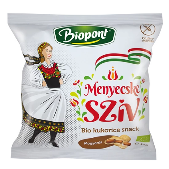 Biopont bio kukorica snack menyecske szív mogyorós ízesítéssel 45 g