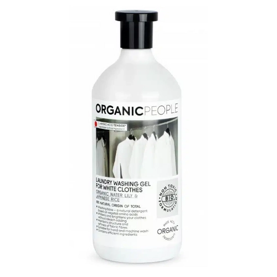 Organic People öko mosógél fehér ruhákhoz bio vízililiommal és japán rizzsel, 1000 ml