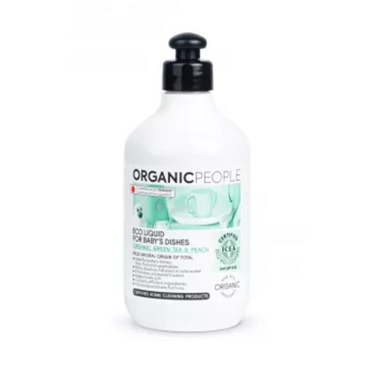Organic People mosogatószer babaedényekhez bio zöld teával és barackkal, 500 ml