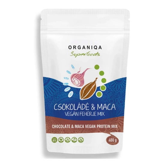 Organiqa 100% Bio csokoládé-maca vegán fehérje mix, 400 g