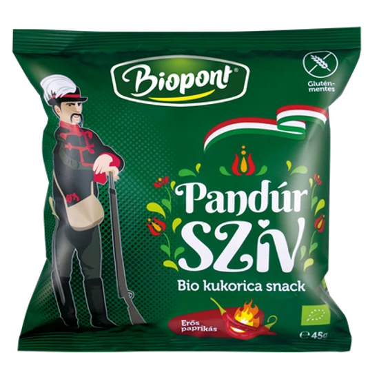 Biopont bio kukorica snack pandúr szív erős paprikás ízesítéssel 45 g