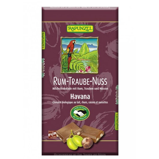 Rapunzel tejcsokoládé rum-mazsola-mogyoró, 100 g