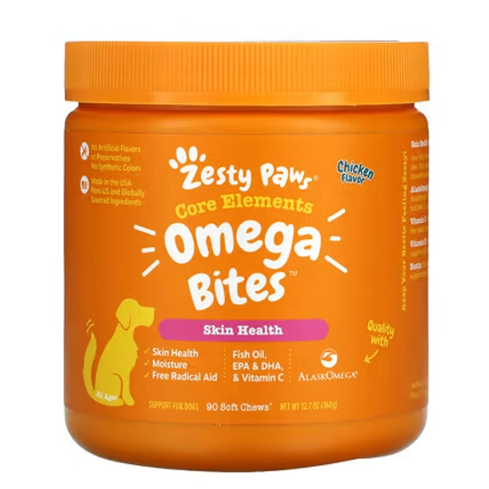 Zesty Paws Omega3 falatok kutyáknak, csirkehúsos, 90db