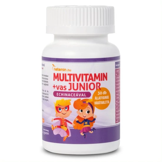 Netamin Multivitamin+vas JUNIOR rágótabletta Echinaceával, 30 db