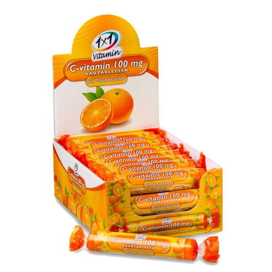 1x1 Vitaday C-vitamin narancsos szőlőcukor rágótabletta, 17 db
