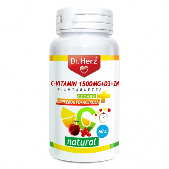 Dr. Herz C-vitamin 1500mg + D3 + Zn csipkebogyóval és acerola kivonattal tabletta, 60 db