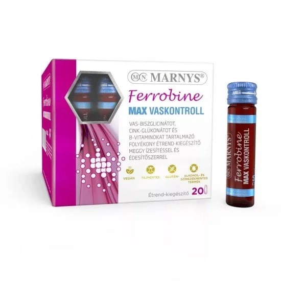 Marnys ferrobine max vaskontroll vas-biszglicináttal meggyízű ivóampulla édesítőszerrel 20x10ml
