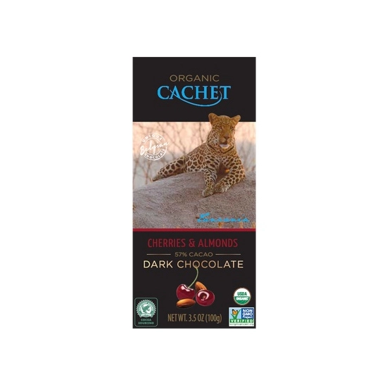 Cachet Bio Táblás étcsokoládé 57% Mandula-cseresznye 100 g