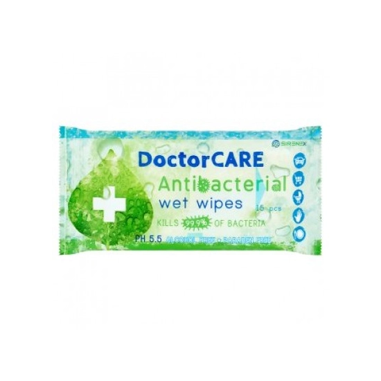 Doctor Care Antibakteriális nedves törlőkendő, 15 db
