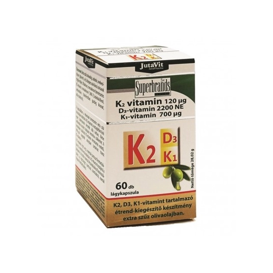 Jutavit K2 + D3 + K1 Vitamin Lágykapszula, 60 db