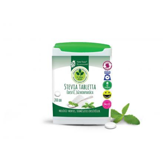 Dr. Natur étkek, Stevia tabletta (Édesfű, Jázminpakóca) Mellékíz-mentes, természetes édesítőszer. 200db