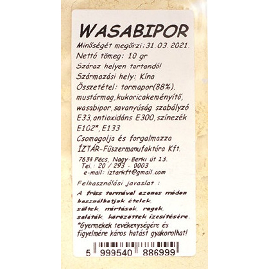Íz-tár fűszer wasabi őrölt, 10 g