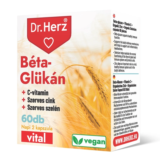 Dr. Herz Béta-Glükán + Szerves Cink, Szelén + C-vitamin, 60 db vegan kapszula