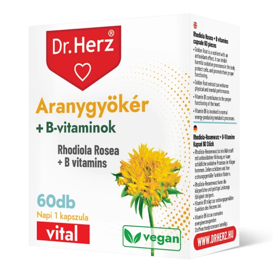 Dr. Herz Aranygyökér (Rhodiola rosea) + B-vitamin kapszula, 60db