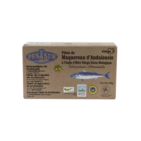 Makréla filé bio extraszűz olíva olajban, dobozban, 125 g