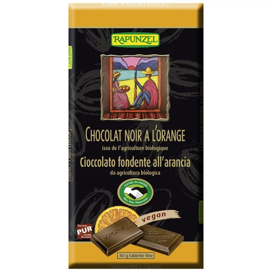 Rapunzel bio félédes narancsos csokoládé, vegán, 80 g