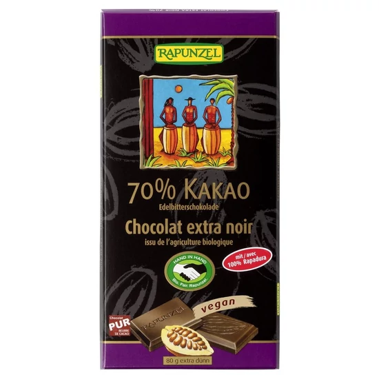 Rapunzel bio Keserűcsokoládé 70%-os kakaótartalommal, vegán, 80 g