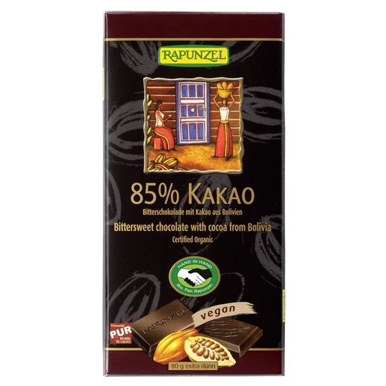 Rapunzel bio Keserűcsokoládé 85%-os kakaótartalommal, vegán, 80 g