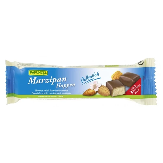 Rapunzel bio marcipán kockák, tejcsokoládés bevonattal (3 darab), 50 g